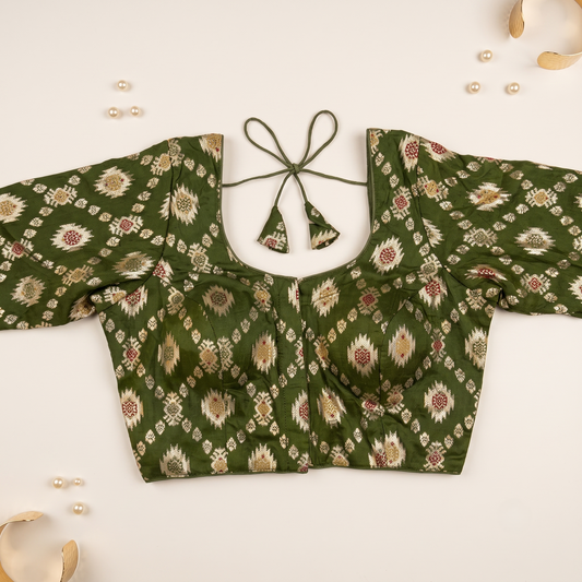 Mehendi Banaras Silk Brocade Blouse with Zari Geometric Butta