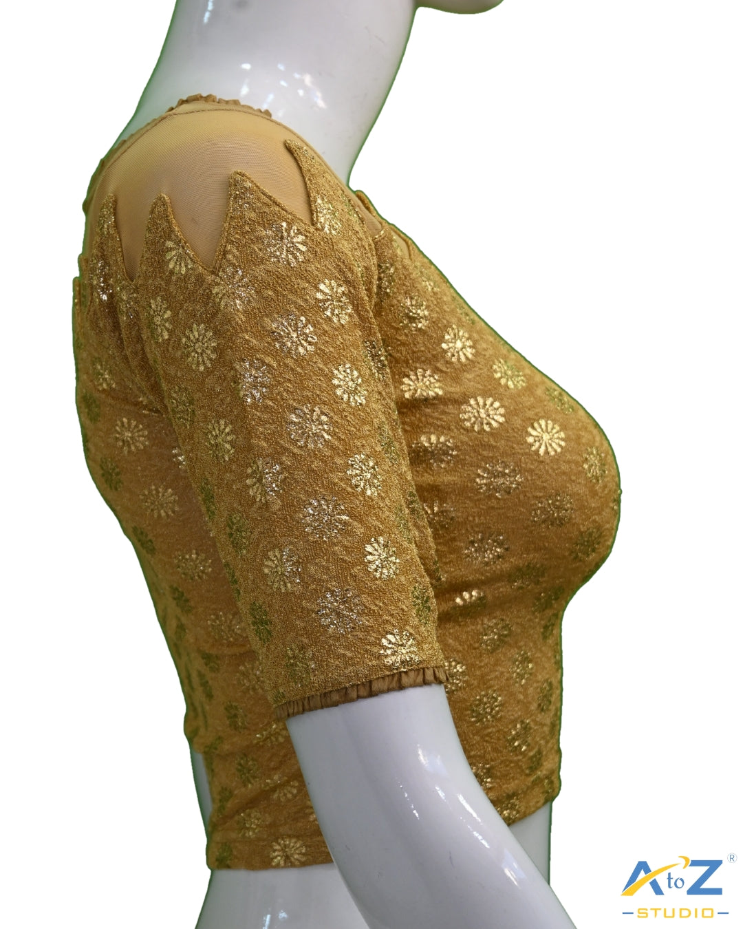 Dark Chiku Crush Blouse with Golden Flower & Net