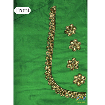 Light Leaf Green Silk Blouse Piece With Aari Work