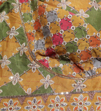 Mustard Ochre Geometric Patchwork Blouse with Dori Tie-Back