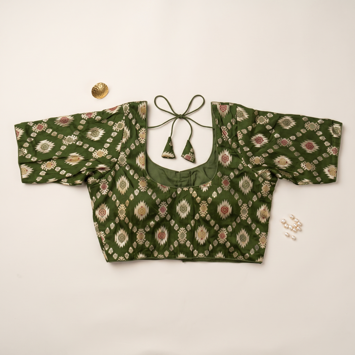 Mehendi Banaras Silk Brocade Blouse with Zari Geometric Butta