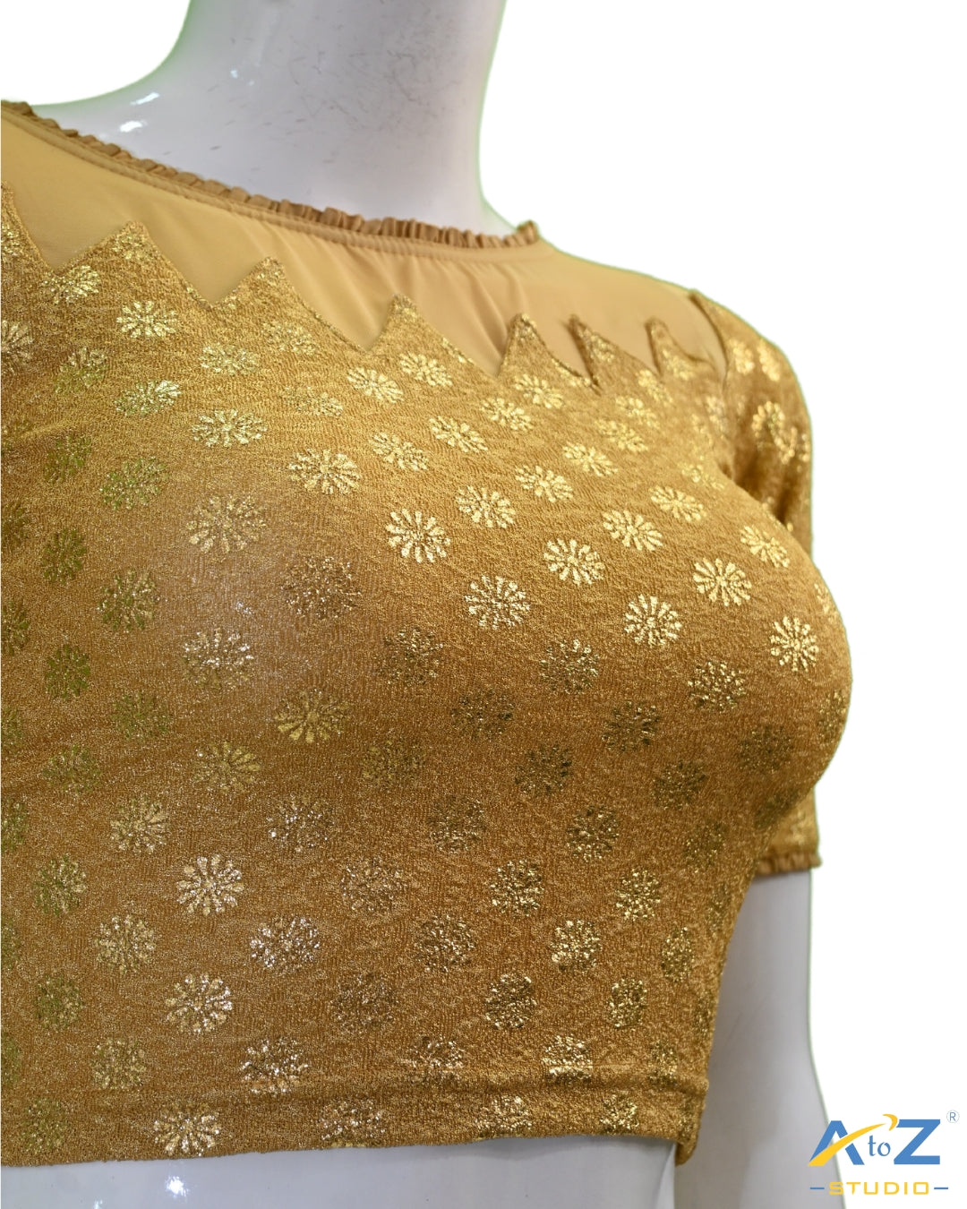 Dark Chiku Crush Blouse with Golden Flower & Net