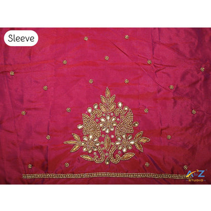 Aesthetic Maroon Silk Blouse Piece With Aari Work