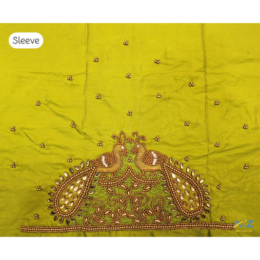 Pear Silk Blouse Piece With Aari Work