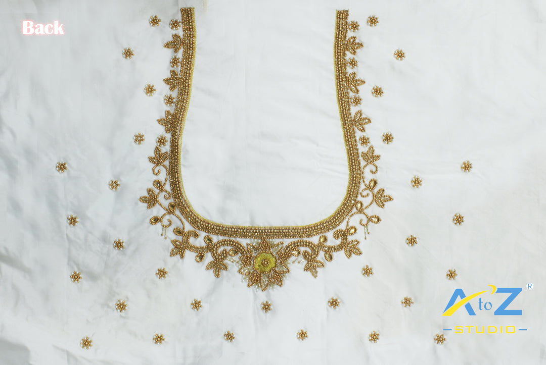 White Silk Blouse Piece With Aari Work