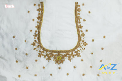 White Silk Blouse Piece With Aari Work