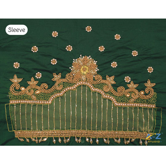 Dark Forest Green Silk Blouse Piece With Aari Work