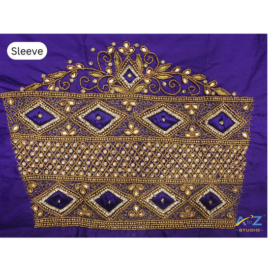 Ink Blue Silk Blouse Piece With Aari Work