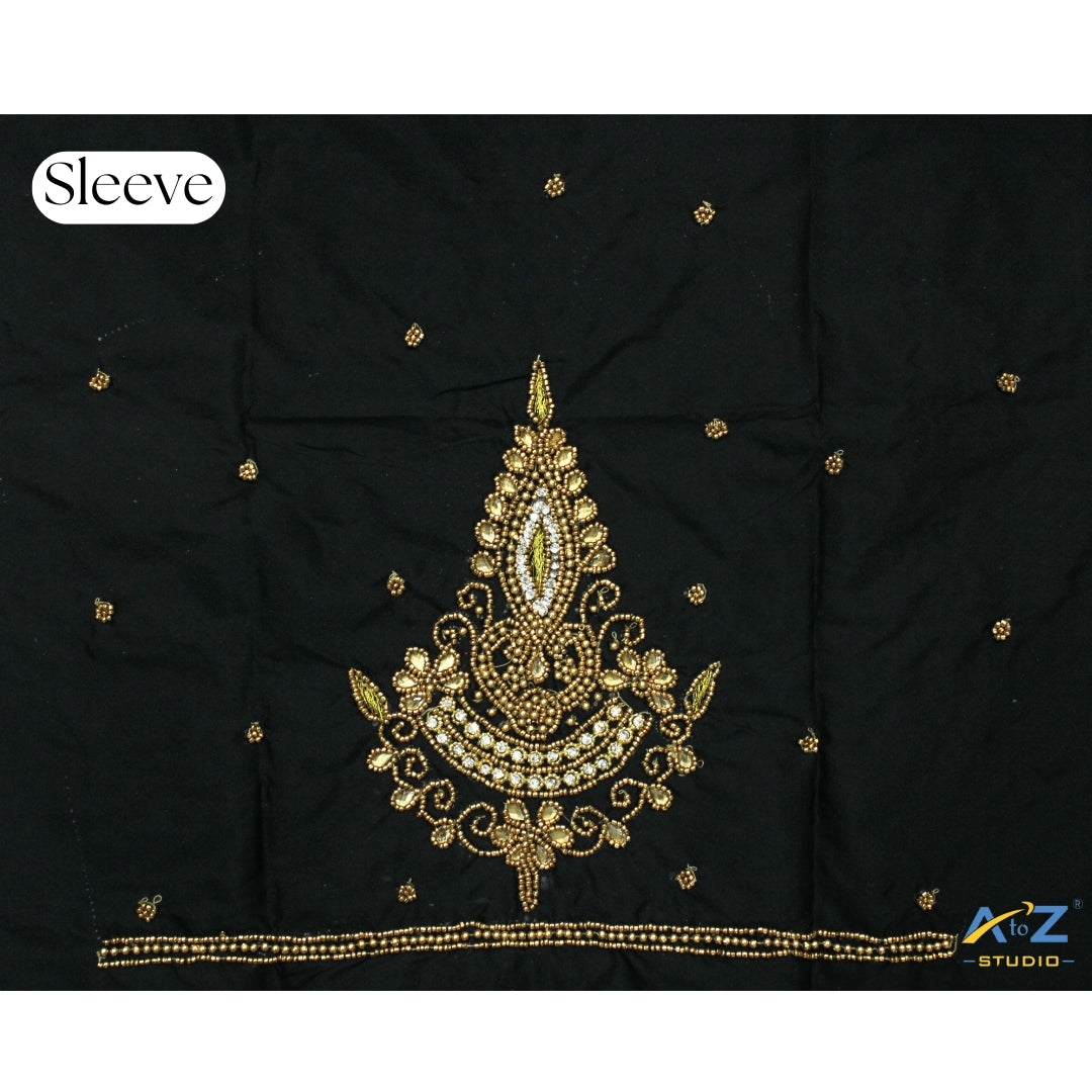 Black Silk Blouse Piece With Aari Work