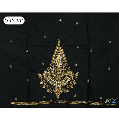 Black Silk Blouse Piece With Aari Work