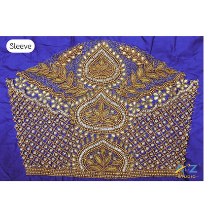 Light Royal Blue Silk Blouse Piece With Aari Work