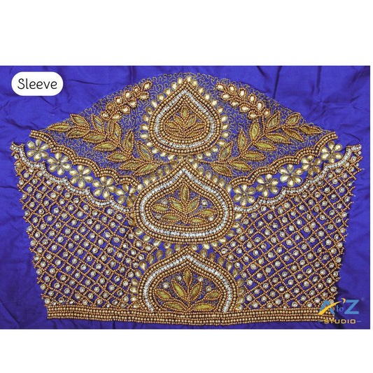 Light Royal Blue Silk Blouse Piece With Aari Work