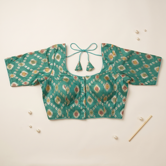 Pista Banaras Silk Brocade Blouse with Zari Geometric Butta