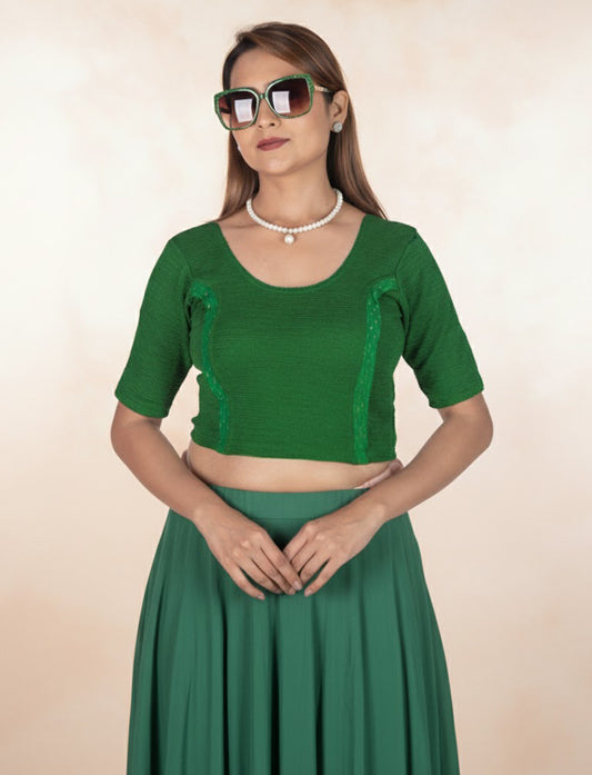 Dark Green Crush Blouse with Tissue Lines
