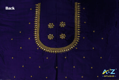 Dark Ink Blue Silk Blouse Piece With Aari Work