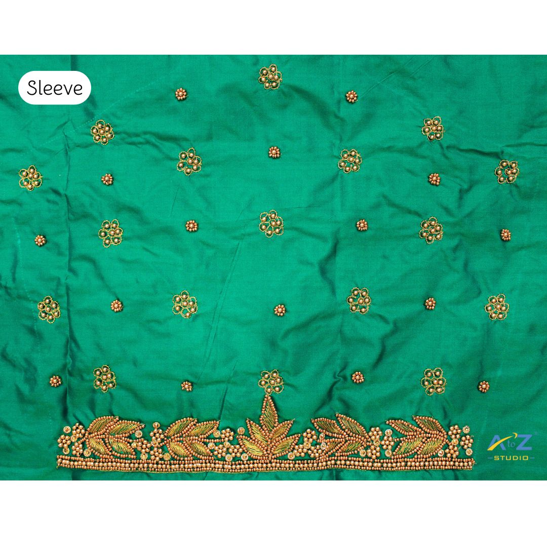 Rama Green Silk Blouse Piece With Aari Work
