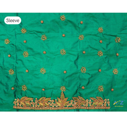 Rama Green Silk Blouse Piece With Aari Work