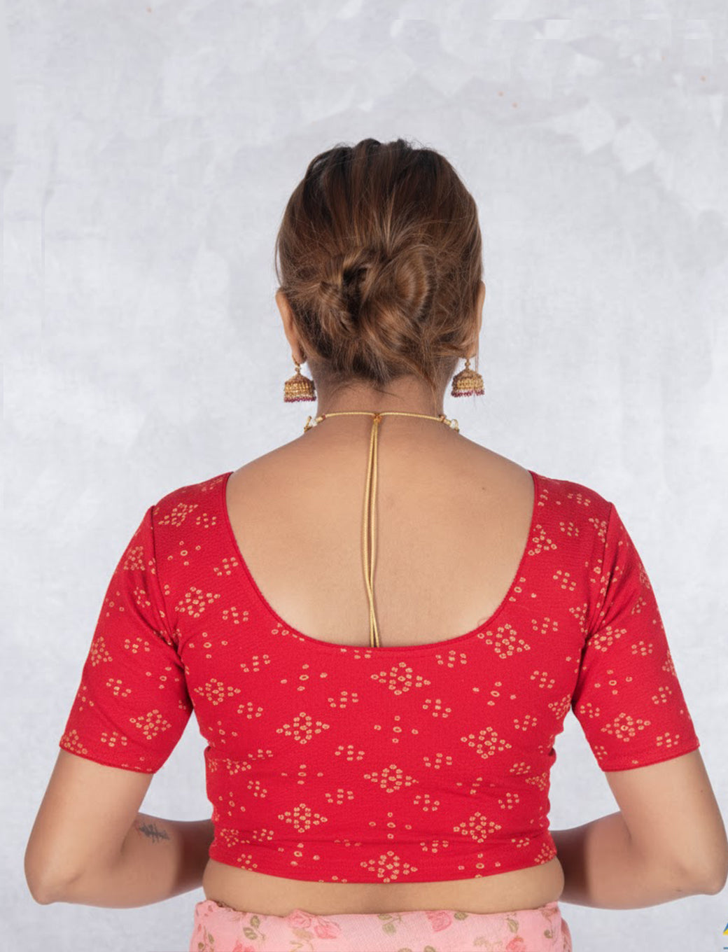 Red Crush Blouse with Bandhani Print