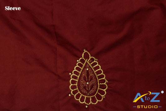 Classic Maroon Silk Blouse Piece With Machine Work