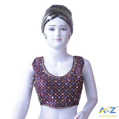 Hand-Embroidered Purple blouse with sequin & Mirror work