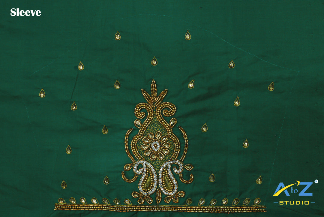 Castleton Green Silk Blouse Piece With Aari Work