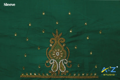 Castleton Green Silk Blouse Piece With Aari Work