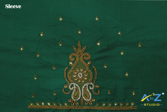 Castleton Green Silk Blouse Piece With Aari Work