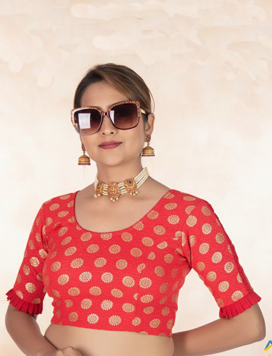 Red Crush Blouse with Golden Sunflower