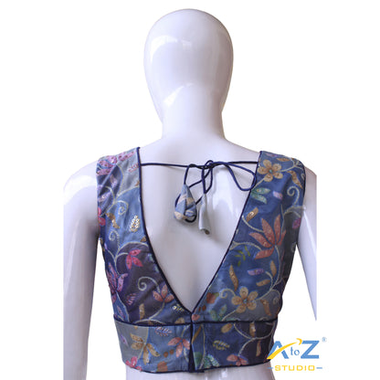 Navy Blue Bloom Sequin Blouse