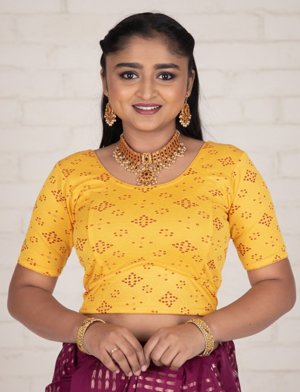 Mango Crush Blouse with Bandhani Print