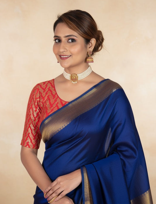 Red Crush Blouse with Zig Zag Golden Print