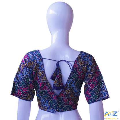 Hand-Embroidered navy blue Bridal Choli