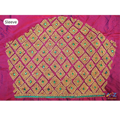 Light Wine Silk Blouse Piece With Aari Work
