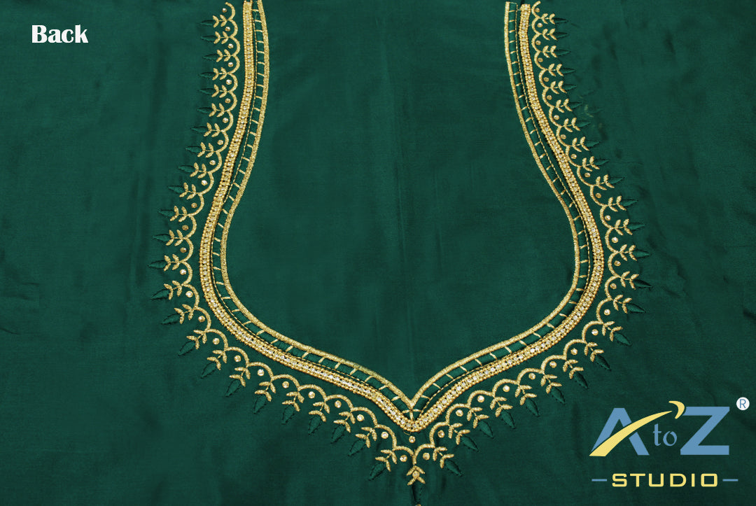 Teal Silk Blouse Piece With Machine Work