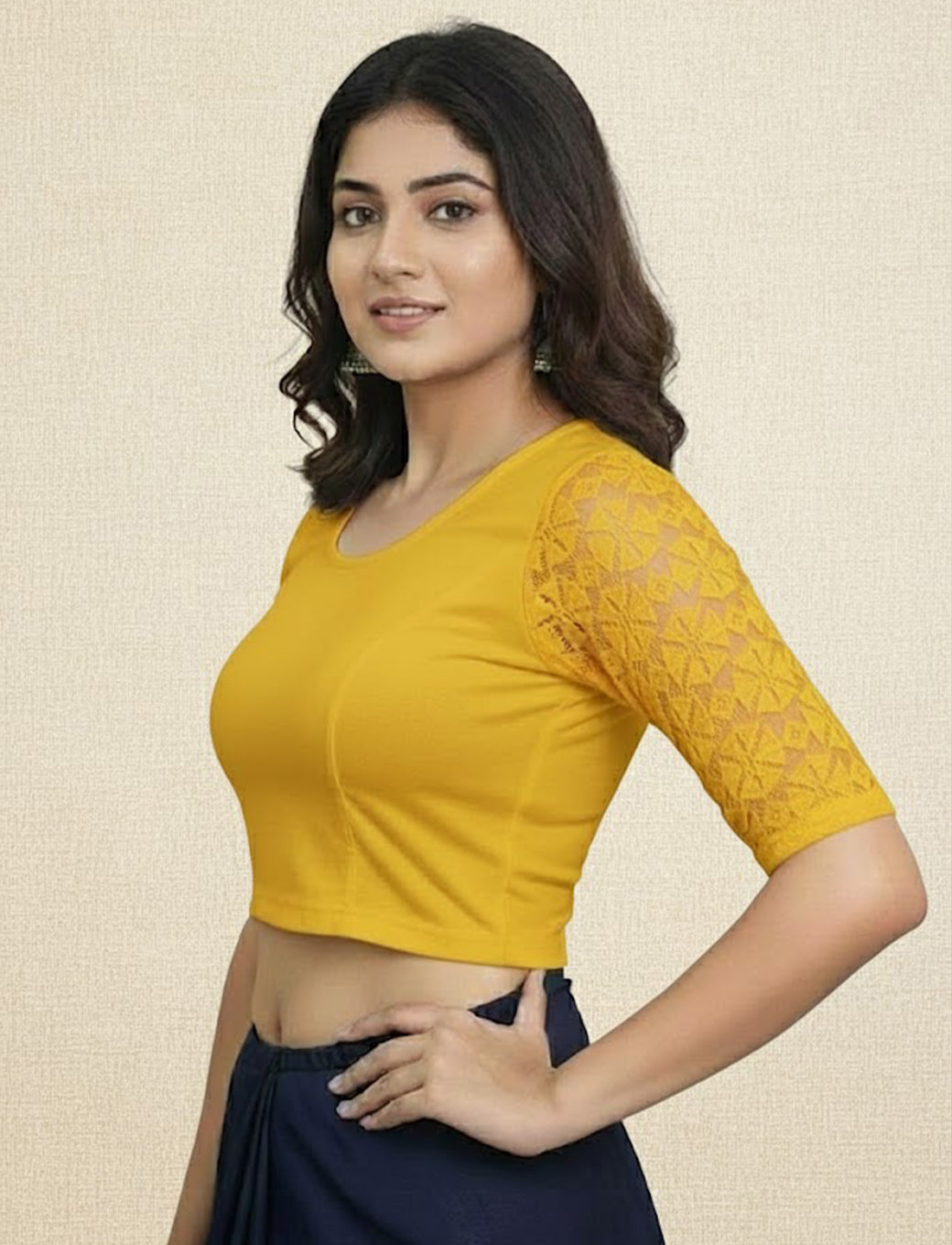 Mango Cotton Lycra Blouse with Netted Flower Design