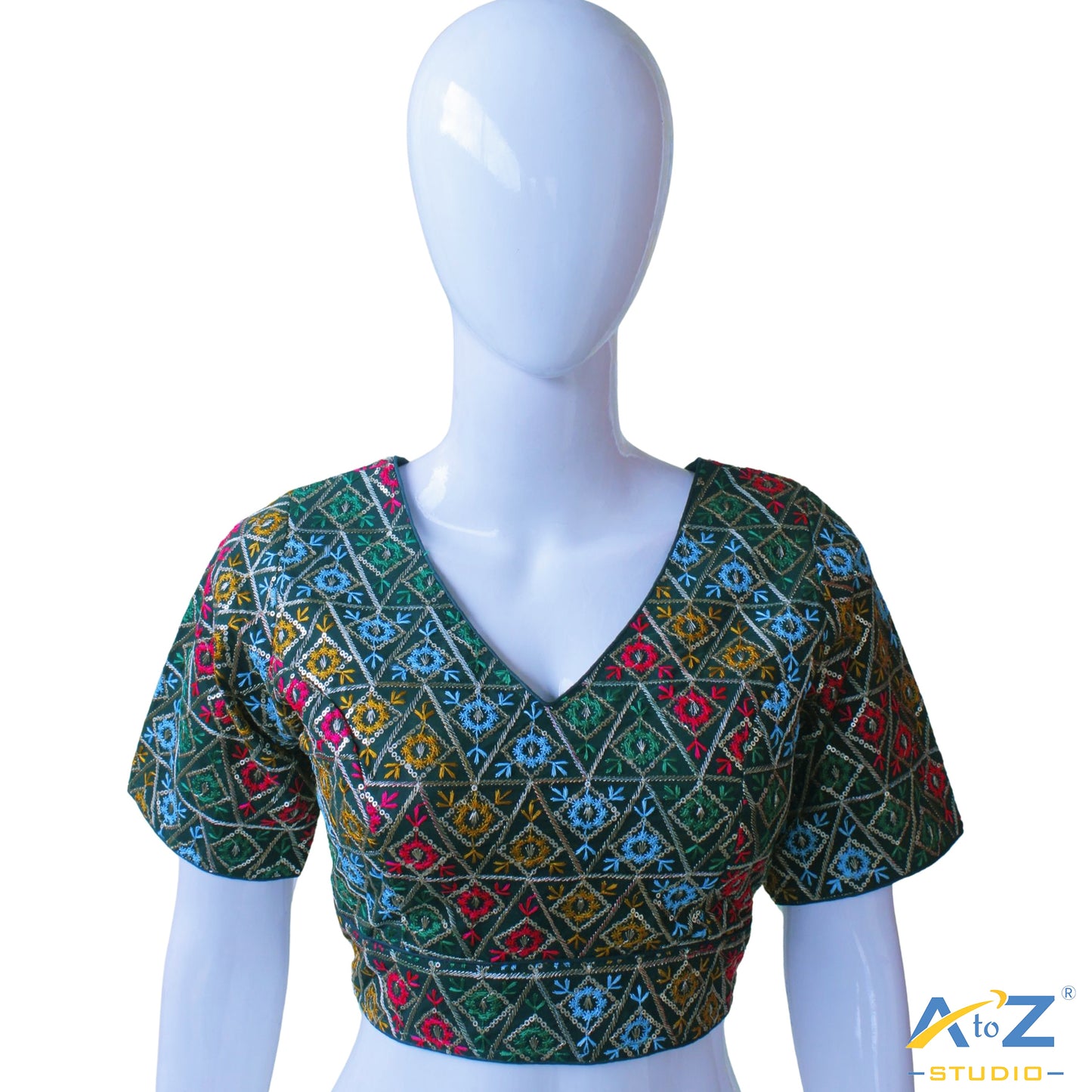 Hand-Embroidered Dark Green Bridal Choli