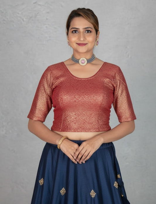 Maroon Tissue Lycra Blouse with Golden Crumble