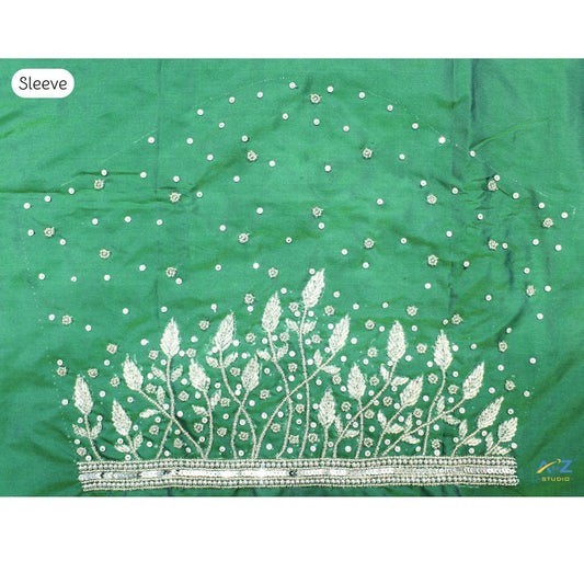 Castleton Green Silk Blouse Piece With Aari Work (Silver Work)