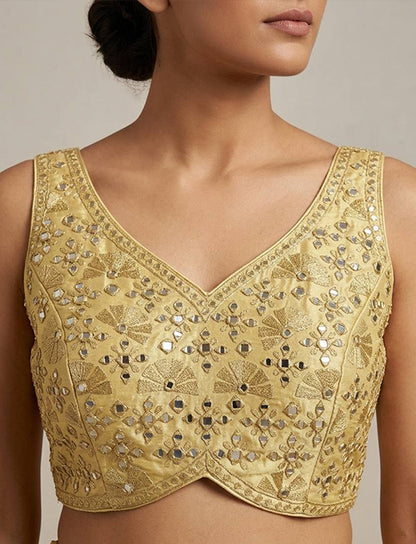 Yellow Mirror Work Designer Blouse ✨👑