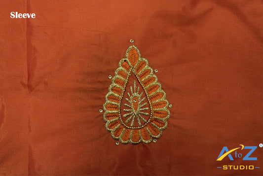 Dark Dusty Orange Silk Blouse Piece With Machine Work