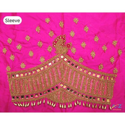 Light Pink Silk Blouse Piece With Magam Work