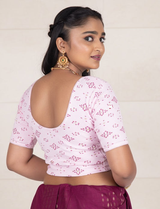Pink Crush Blouse with Bandhani Print
