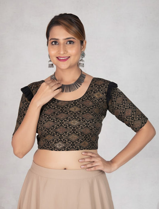 Black  Crush Blouse with Kite Print