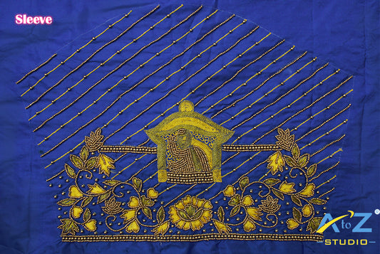 Light Royal Blue Silk Blouse Piece With Thread Work