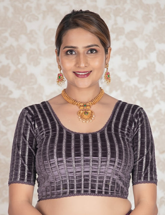 Grey Velvet Blouse with Silver Shimmer