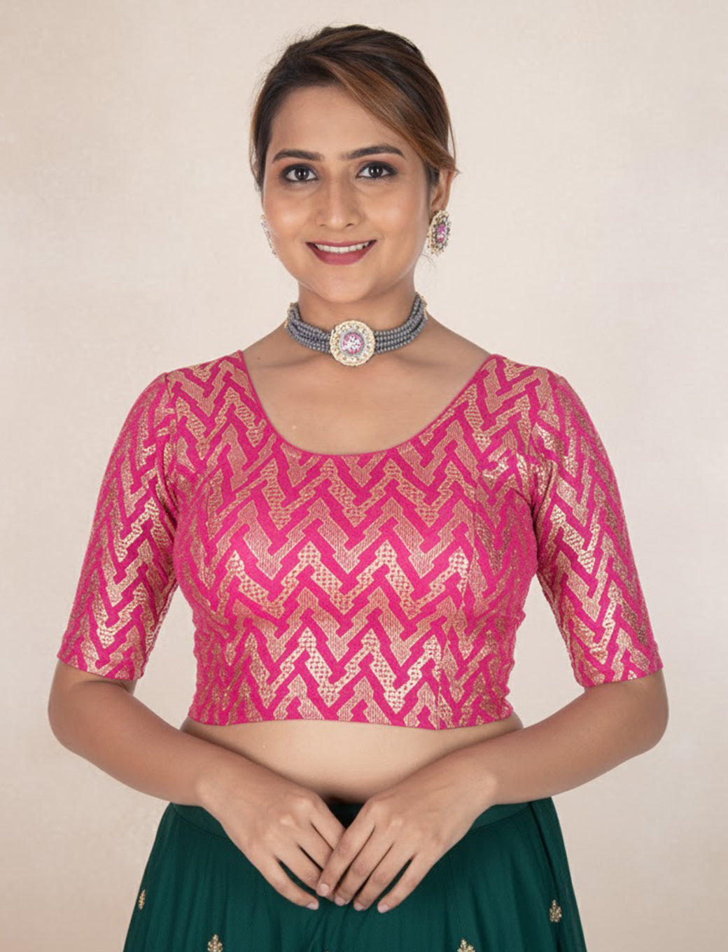 Rani Crush Blouse with Zig Zag Golden Print