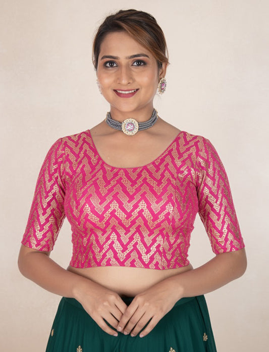 Rani Crush Blouse with Zig Zag Golden Print