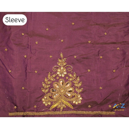 Wine Silk Blouse Piece With Aari Work