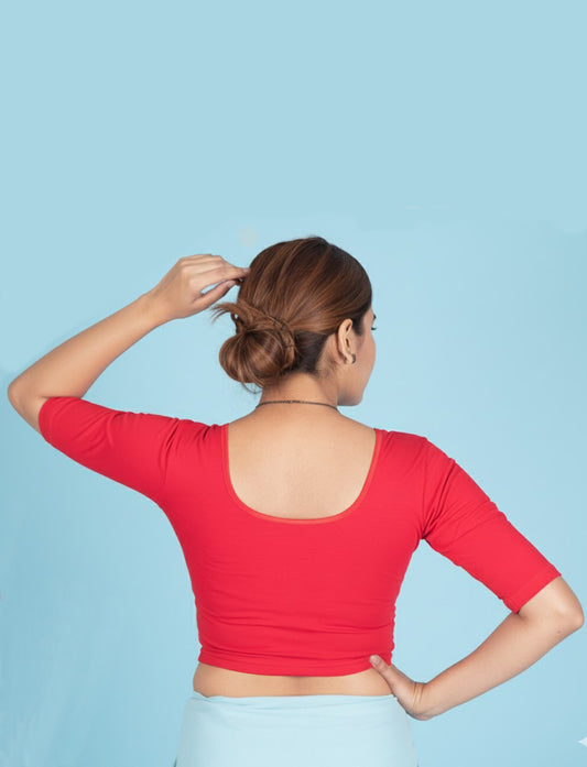 Red Cotton Lycra Blouse - Plain