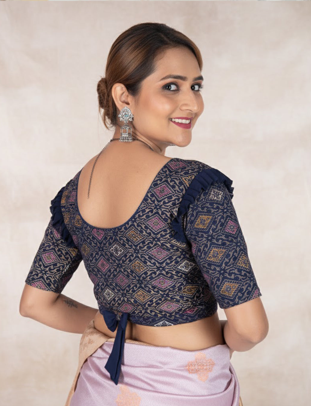 Navy Blue Crush Blouse with Kite Print
